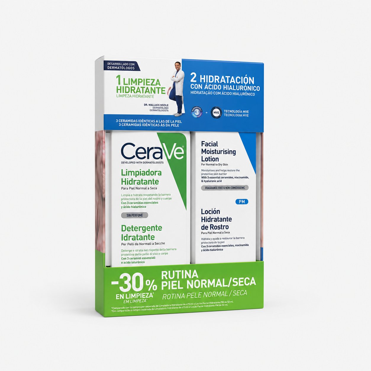 CeraVe Набор для нормальной и сухой кожи: Очищающий крем-гель + Увлажняющий лосьон PM