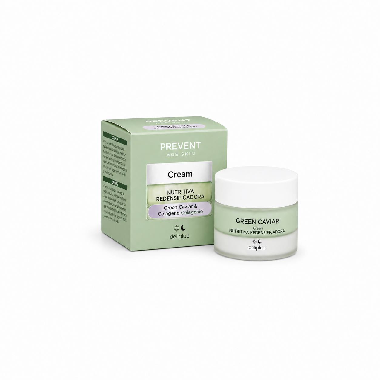 Питательный реденсифицирующий крем для лица Prevent Age Skin Deliplus Green Caviar и коллаген (50 мл). Nutritive Redensifying Facial Cream Prevent Age Skin Deliplus Green Caviar and Collagen (50 ml)